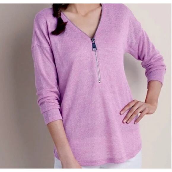 Soft Surroundings Sweater XL Zip Tunic Semi Sheer Coastal Boho Minimalist Summer - Picture 1 of 6